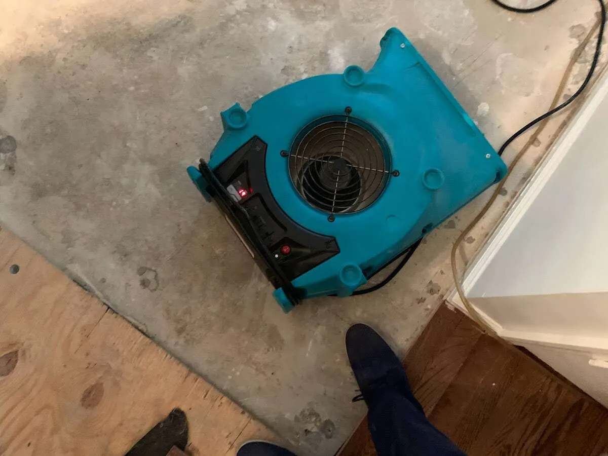 Air mover drying subfloor during Leak Detection & Repair in Fruitland