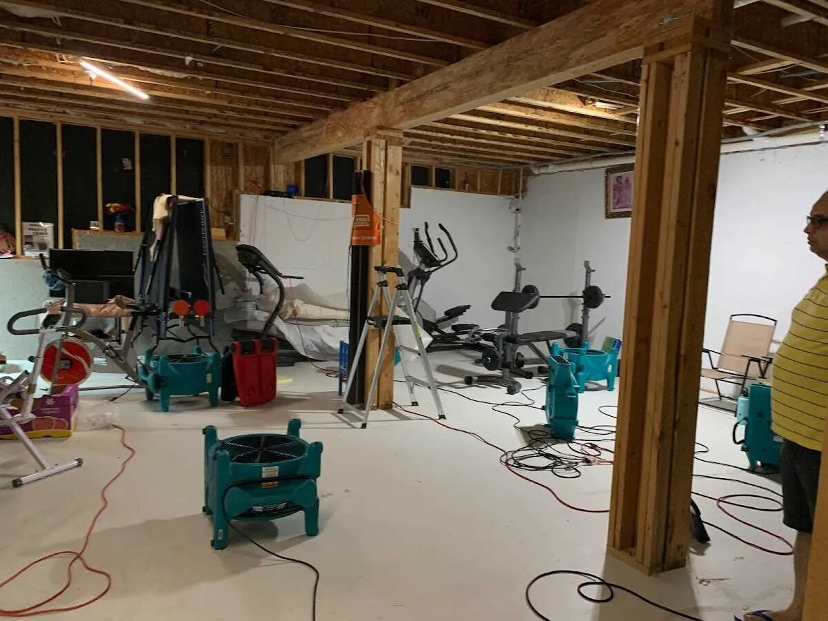 Basement drying equipment setup for Contents Cleaning & Restoration in Fruitland